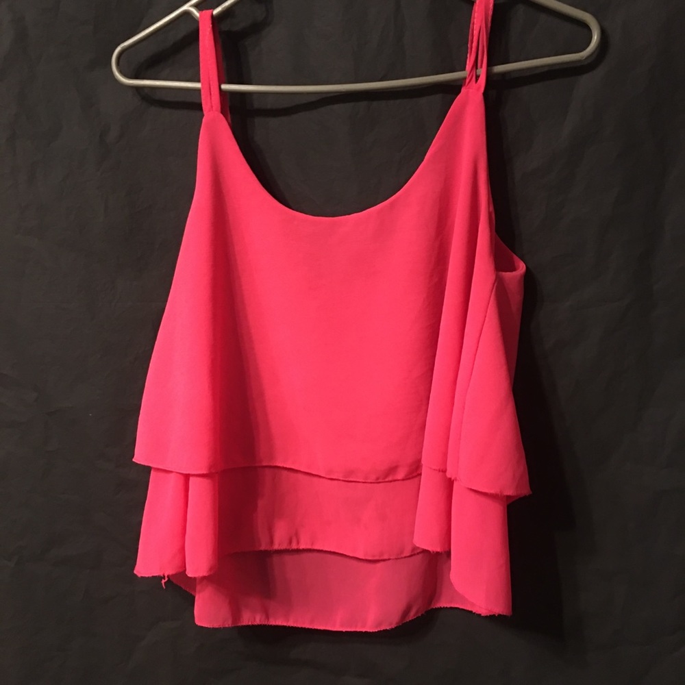Hot pink ruffled spaghetti strap crop top